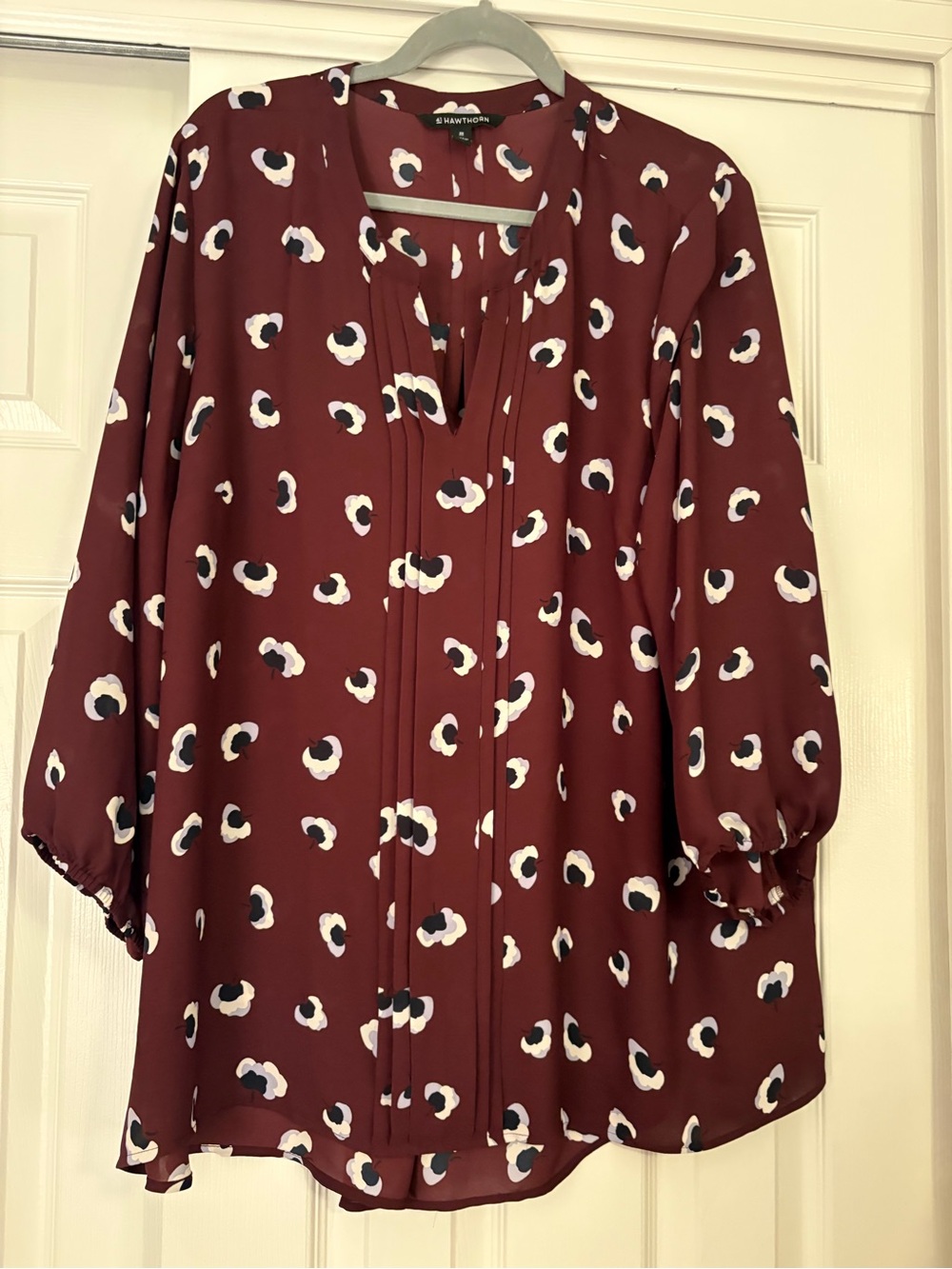 41 HAWTHORN Burgundy Printed V-Neck Blouse PLUS 3X